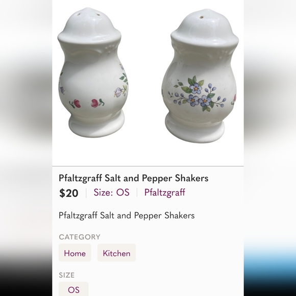 Vintage Pfaltzgraff ceramic floral pattern hand painted salt/pepper shake - Picture 8 of 8